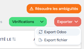 Menu Exporter de Siretly : Export Odoo ou Export fichier